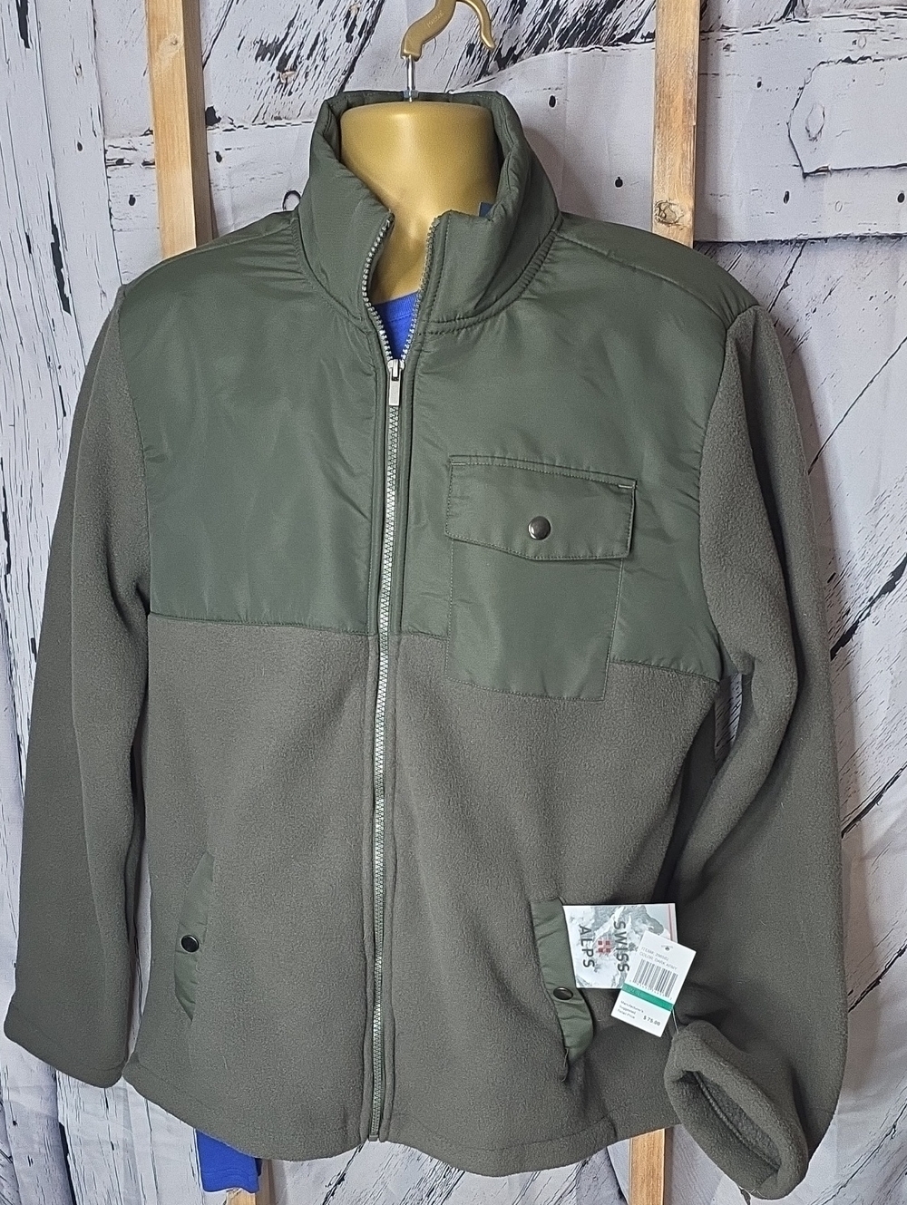 Swiss Alps Life Without Limits Men's Color Block Fleece Jacket In Army Green L
